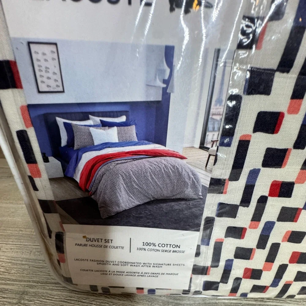 Lacoste Home Grove Red Duvet Cover Set Full / Queen Cotton Blue W Shams 92x96